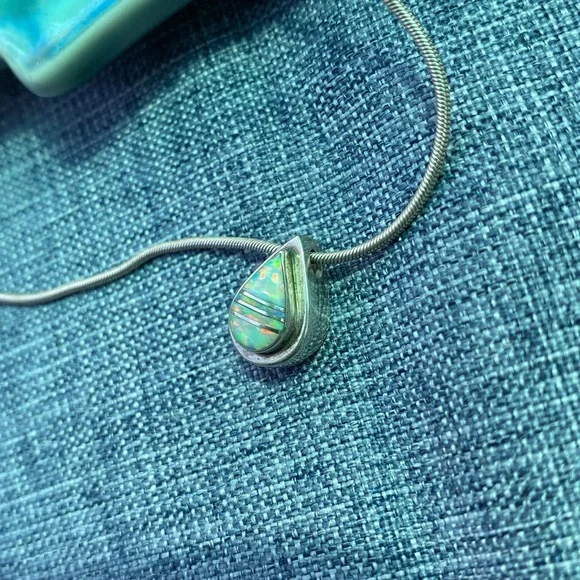 Sterling Silver Necklace and Opal Teardrop Pendant - Picture 3 of 17